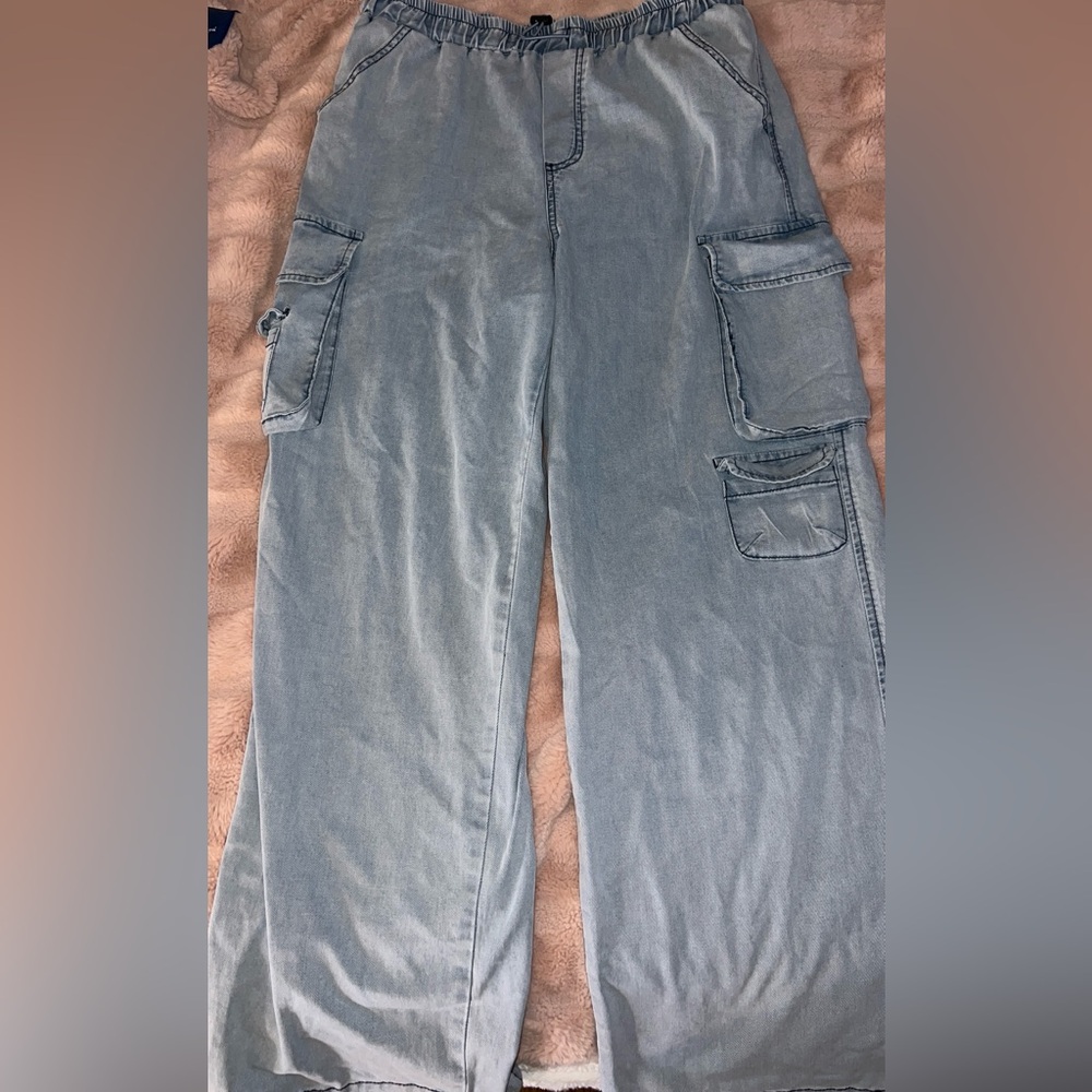 Romantica Chambray Cargo Pants Elastic Waist – Women’s M